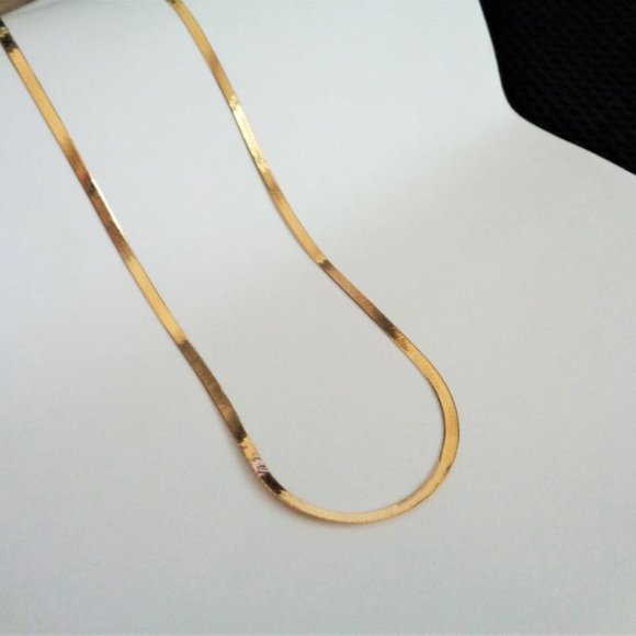 Herringbone Necklace Gold Plated Sterling Silver Herringbone Chain Stamped 925 - Picture 3 of 8